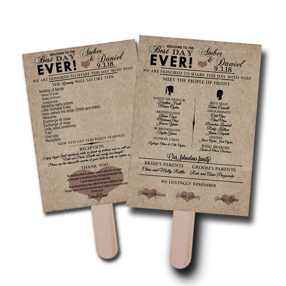 Rustic Wedding Program Fan Personalized Wedding Fans Wedding Etsy