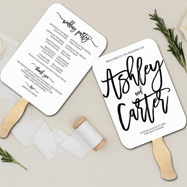 Wedding program fan assembled, modern calligraphy, wedding fans for guests, customize, personalised, wedding fan program, Free shipping