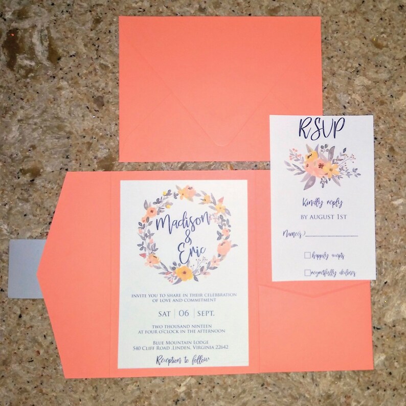 Pocketfold Wedding Invitation Printed Fully Assembled Etsy