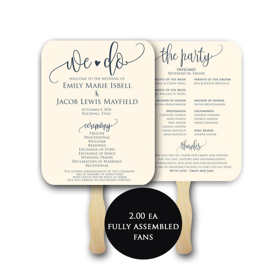 Ivory And Navy Wedding Program Fans Wedding Fans Navy Blue Etsy