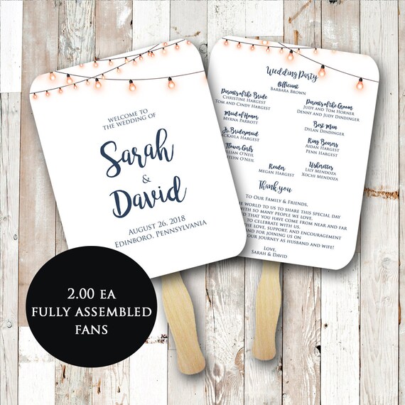 Wedding Program Fan String Lights Wedding Fans Wedding Hand Etsy