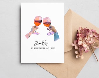 Friendship card, Friend birthday card, Friend card, Best Friend card, distance, Bridesmaid card, wine glasses