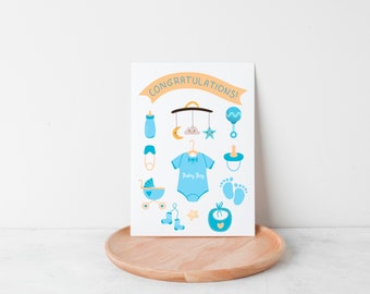 Baby boy gift, newborn card for mom, baby shower, newborn boy