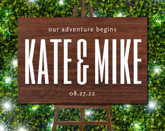 Our Adventure Begins Wedding Sign - Mountain Wedding Sign, Wedding Welcome Sign, Wood Rustic, Wood Wedding Sign, Engraved