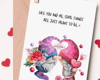 Gnome Valentines Day card, for him, for her, for couple, Happy Valentines Day, Free Shipping
