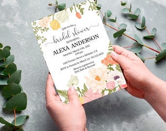 Garden Floral Bridal Shower Invite Invitation, Vintage Wedding Shower Invitation Invite, Rustic Invitation - Printed Invitation with Env