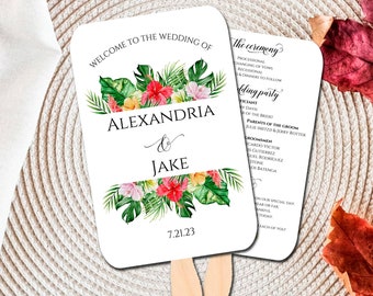 Tropical Wedding fans, printed ceremony program, wedding favor, wedding program fans, fans for wedding, personalized, outdoor wedding