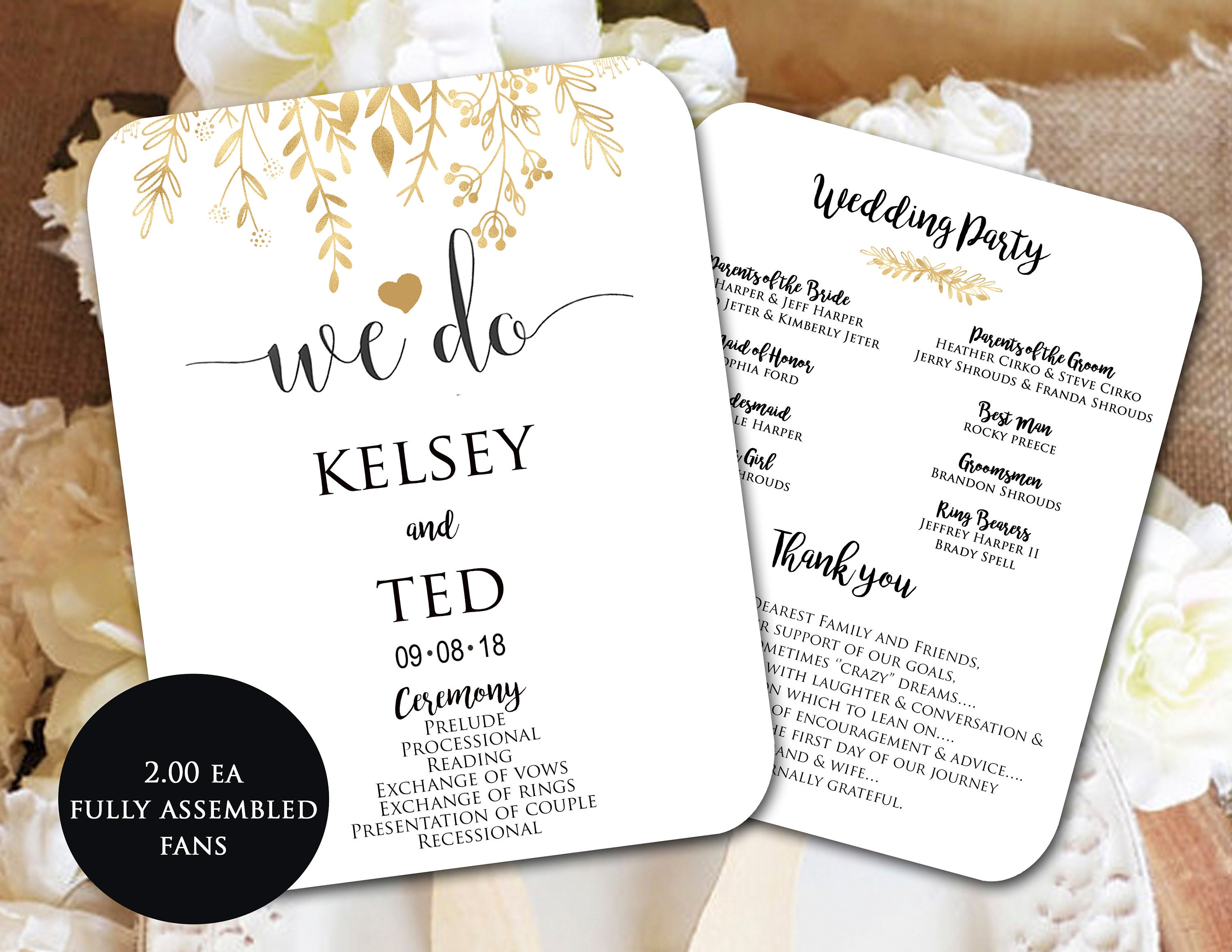 Wedding Fans Wedding Fan Wedding Program Gold And White Etsy