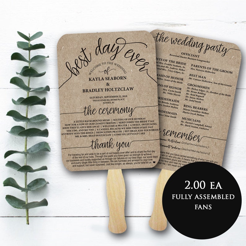 Wedding Program Fan Assembled Wedding Fans Wedding Programs Etsy