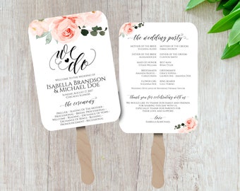 Floral Wedding Program Fan - Printed Wedding Fan - Ceremony Programs - Wedding Programs -  Fully Assembled