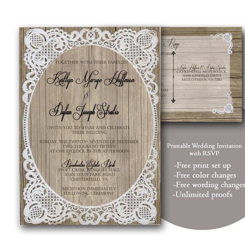 Rustic wood and lace Wedding Invitation Wedding Invitation | Etsy