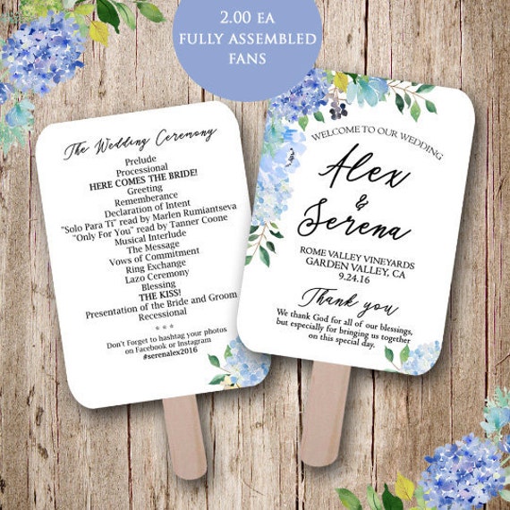 Blue Floral Wedding Programs Wedding Fans Wedding Program Etsy