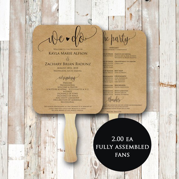 We Do Wedding Program Fan Kraft Wedding Fans Wedding Hand Etsy