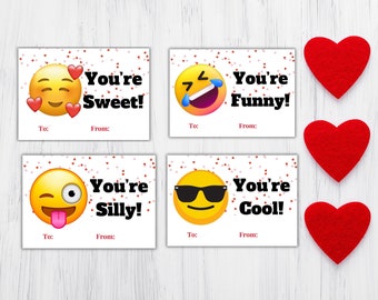 Valentine's Day cards for kids, Classroom Valentine favors, emoji faces, class exchange, Set