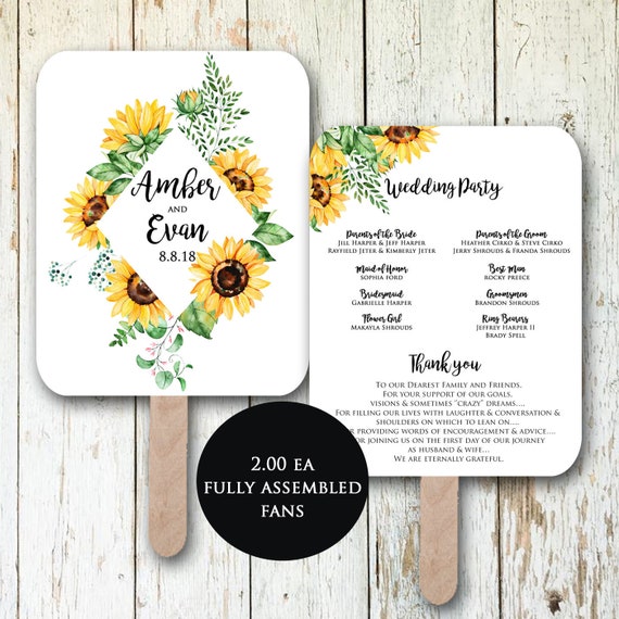 Sunflower Wedding Programs Wedding Program Fan Wedding Etsy