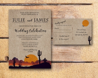 Custom Desert Wedding Invitation PRINTED, Rustic Wedding, Succulent Wedding, Desert Wedding invite, country wedding, RSVP postcard