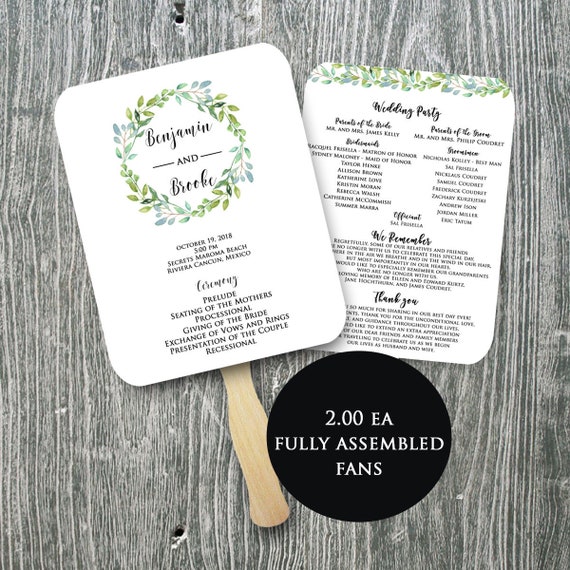 Wedding Fans Wedding Fan Wedding Program Green Wreath Etsy