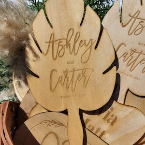 Wooden Hand Fans for Wedding or Event, Engraved Gift, Wedding fan favors, Outdoor ceremony fan, Many Shapes and styles to choose from image 2