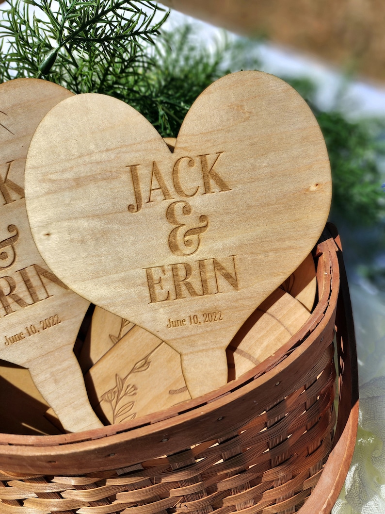 Wooden Hand Fans for Wedding or Event, Engraved Gift, Wedding fan favors, Outdoor ceremony fan, Many Shapes and styles to choose from image 6