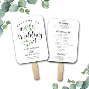 Wedding Program Fan, Printed and Assembled, Greenery, Simple Wedding, wedding favor