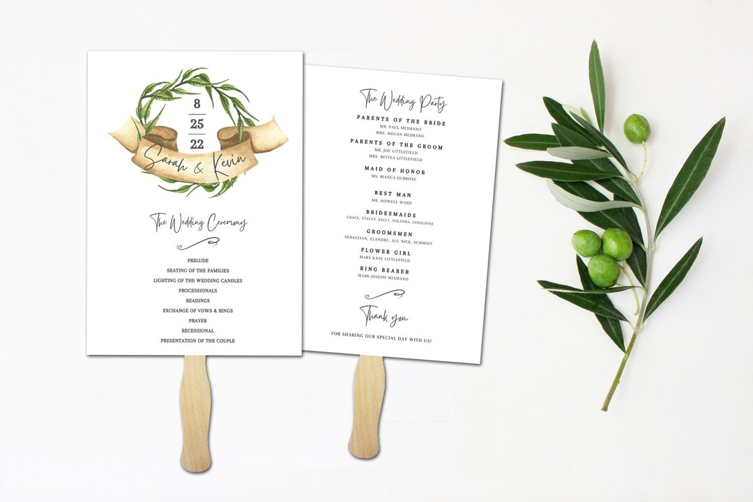 Ceremony Program Fan Green Wedding Outdoor Wedding Simple Wedding Fans Printed and Assembled Etsy UK
