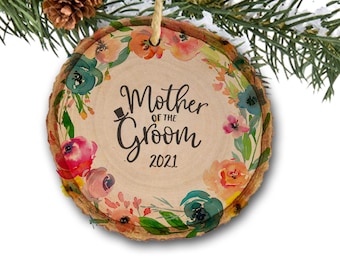 Mother of Groom Mother of Bride Thank you Gift, Wood Slice ornament & Ribbon Wedding Keepsake