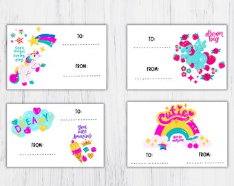 Unicorn Valentines Day Cards for Kids  Classroom Favors Rainbow Designs , Valentine's card set