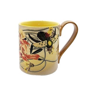 Anthropologie Orchid Mugs w/Coral Hummingbird Stoneware Handcrafted Pair EUC afbeelding 5