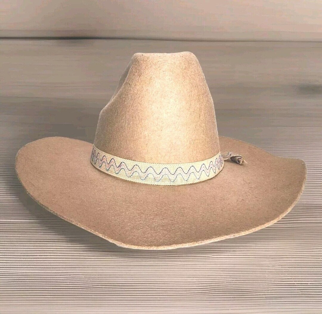 Rare Car-lop Cowboy Hat Size 6 7/8 Beige Wool Felt Vintage