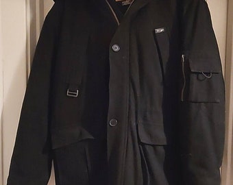 Vintage Veezy Wool Blend Russian Winter Parka Coat with Zipper, Buttons, Patch Pockets Men's XL VG-EX