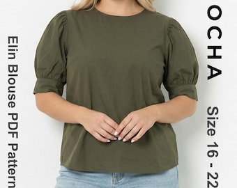 Curvy Puff Sleeve Top PDF Sewing Pattern | Plus Size Blouse | Easy Women's Shirt Pattern | Digital Pattern Sizes 16-22