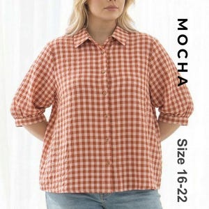 Luella-blouse met bochtige pasvorm pdf-patroon | Zelfstudie overhemd met knoopsluiting grote maten | Soepelvallende top uit de jaren 70 met uitlopende mouwen | Damesmaten: 16 t/m 22