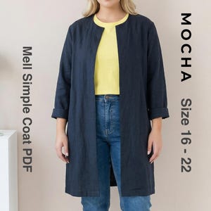 Molde para Casaco Plus Size | Jaqueta de Linho Fácil em PDF | Casaco Aberto para Iniciantes | Casaco Simples Mell Tamanhos 16-22 | Roupa Exterior Feminina Faça Você Mesmo