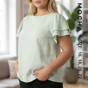 Curvy Fit Blouse Pattern |Flutter Sleeve Top PDF |  Plus Size Women's Shirt | Double Layered Tunic | Size 16 to 22 DIY Apparel