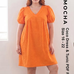 Coco Curvy Dress & Tunic PDF Sewing Pattern | Summer V Neck Dress with Gathered Sleeves | Sizes 16-22 Printable Sewing Template