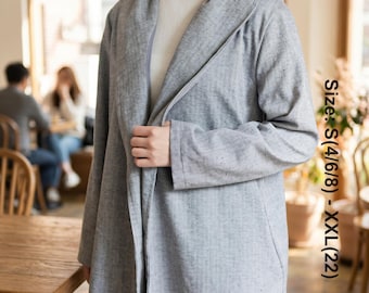 Juanita Shawl Collar Coat Sewing Pattern PDF | Minimalist Unlined Jacket Tutorial | Plus Size Outerwear Template | Sizes 4 to 22