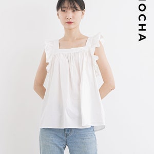 Padrão de costura em PDF para blusa sem mangas com babados MOCHA Maia - 4 tipos de papel (A4, US Letter, A0, 36"x48")