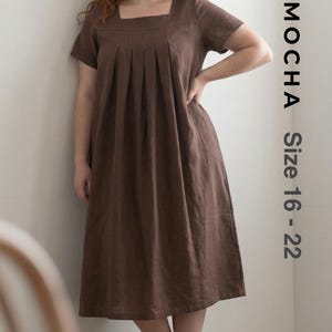 Plus Size Dress Pattern PDF | Curvy Pleated Linen Dress | Mocha Kieron Dress Size 16-22 | Cottagecore Loose Fit Sewing Pattern for Women