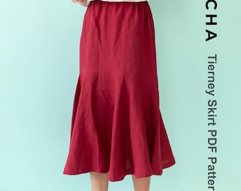 Tierney Midi Skirt Sewing Pattern | Beginner Mermaid Skirt PDF | Elastic Waist Ruffle Skirt | DIY Clothing Pattern for Women Sizes 2-28