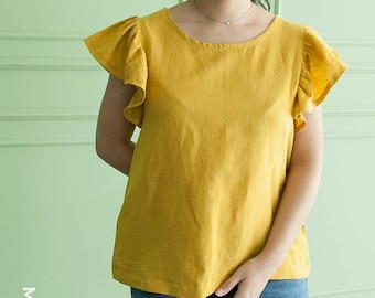 MOCHA Arielle Blouse PDF Sewing Pattern | Women's Flutter Sleeve Top | Summer Shirt Printable Pattern | DIY Casual Boho Top