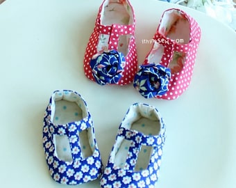 Seraphina Baby Shoe Sewing Pattern PDF | Fabric Mary Jane Booties Tutorial | DIY Infant Summer Shoes | Soft Sole Newborn Craft | Size 1 to 5