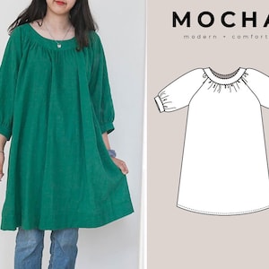 Padrão de costura PDF para túnica/blusa MOCHA Milena Raglan - 4 tipos de papel (A4, US Letter, A0, 36"x48")