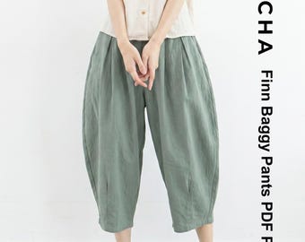 Finn Baggy Pants Sewing Pattern | PDF Barrel Trouser Pattern for Women | Cropped Lantern Pants DIY | Lagenlook Trousers Sizes xs-xxl