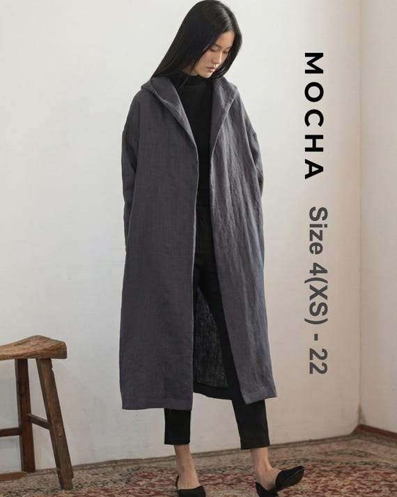 Hooded Coat Sewing Pattern | Women's Long Linen Jacket PDF