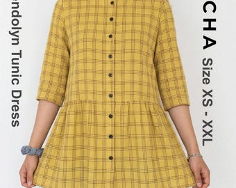 Women's Tunic Sewing Pattern PDF | Button Down Peplum Dress Pattern | Long Sleeve Ruffle Top | Digital Clothing Pattern Sizes XS to XXL