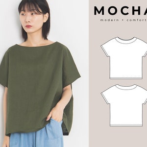 Blusa com gola canoa MOCHA Angie PDF padrão (tamanho 4 - 22) - 4 tipos de papel (A4, US Letter, A0, 36"x48")