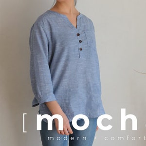 Padrão de costura PDF para camisa MOCHA Emma - 4 tipos de papel (A4, US Letter, A0, 36"x48")