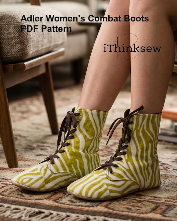 Women's Combat Boot PDF Sewing Pattern - DIY Fabric Shoe Template | Lace Up Ankle Bootie Tutorial | US Sizes 5 to 10 | Custom Footwear