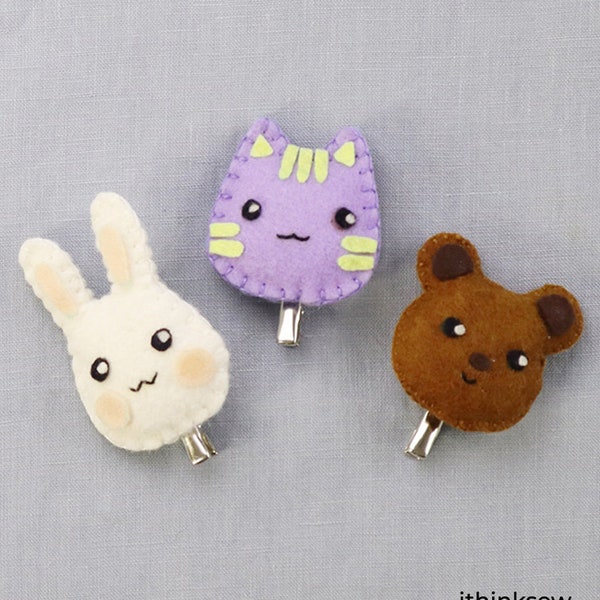 Felt Animal Face Series Hairpin PDF Sewing Pattern