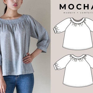 Padrão de costura PDF para túnica/blusa MOCHA Milena Raglan - 4 tipos de papel (A4, US Letter, A0, 36"x48")